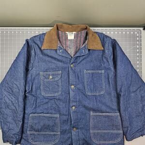 Vintage Key Denim Chore Coat Large Blue Imperial Barn Blanket Lined Workwear 80s